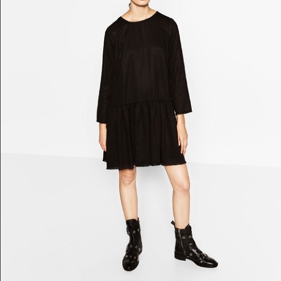 zara black drop waist dress Zara Black Short Dress With Bows Size XS NWT